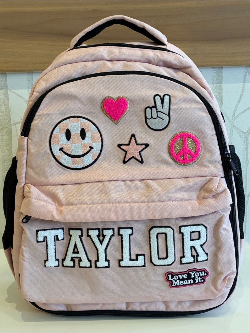 Personalized Pink Kids Backpack with Patch Details